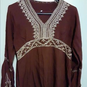 Brown and gold boho top